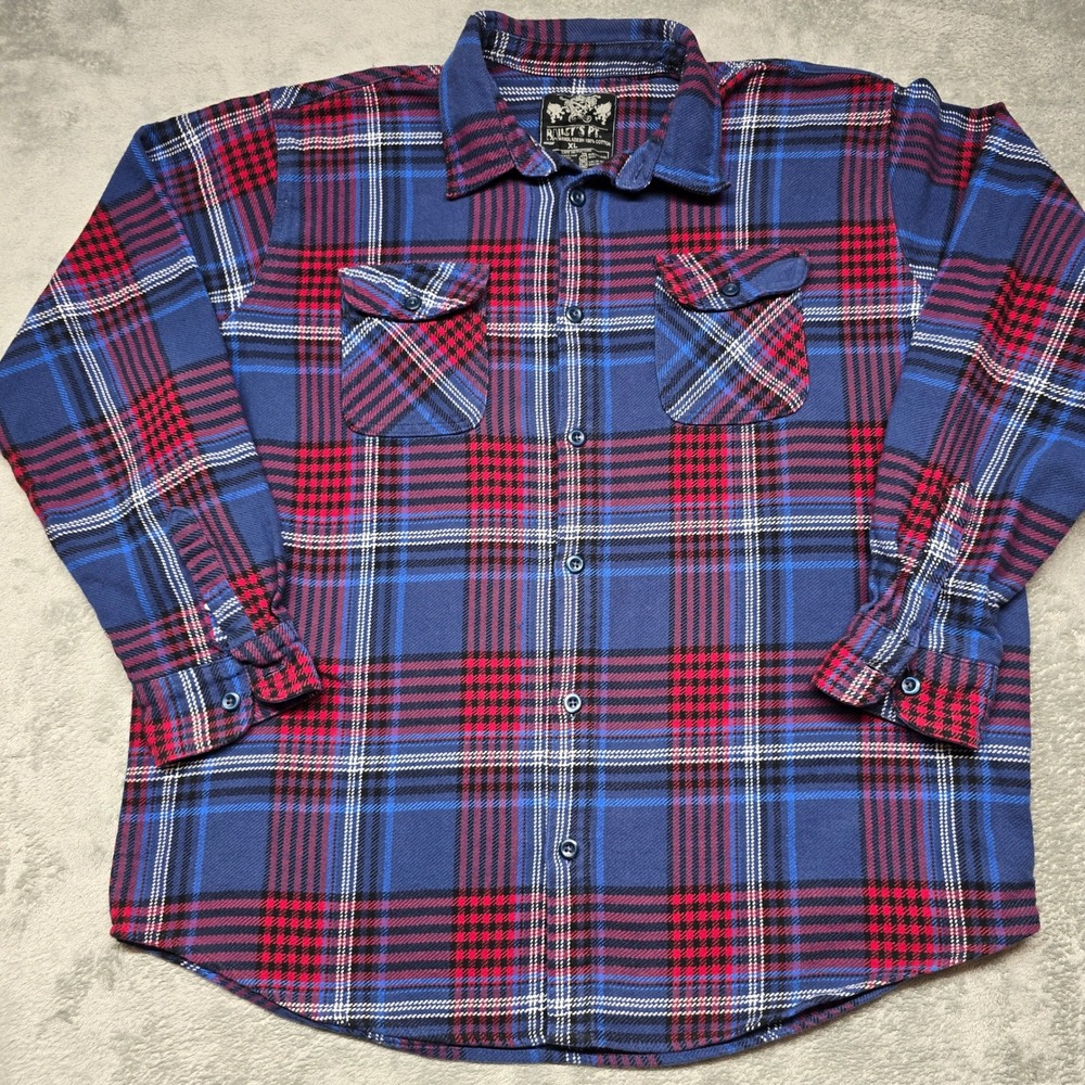 Baileys PT Long Sleeve Plaid Flannel Shirt Mens XL Blue Red Cotton Western Yoke